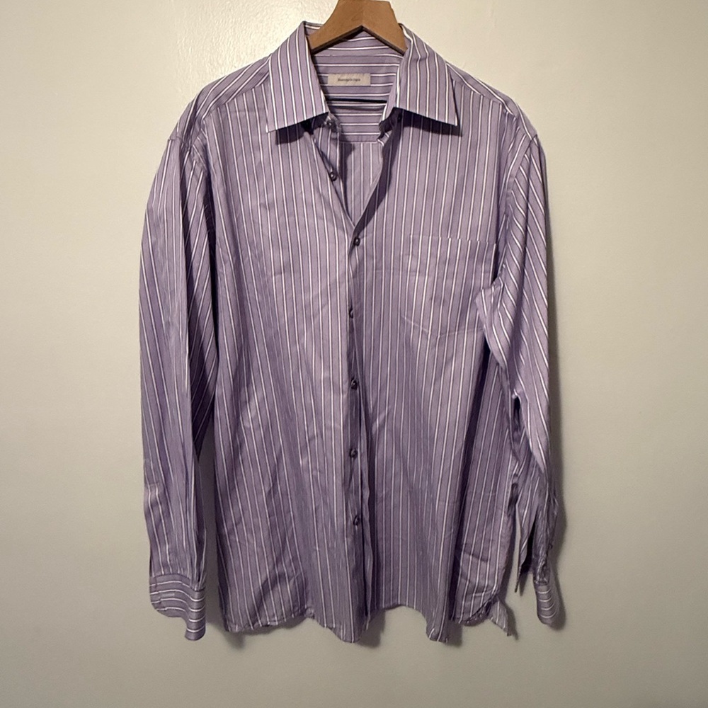 Ermenegildo Zegna Lavender and White Stripe Dress Shirt